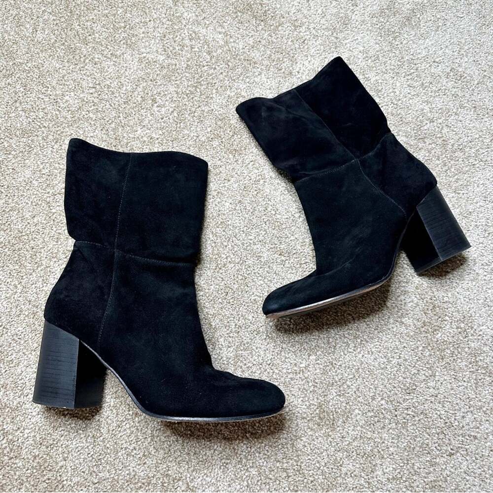 Eileen Fisher Black Suede Heeled Boots Size 9.5